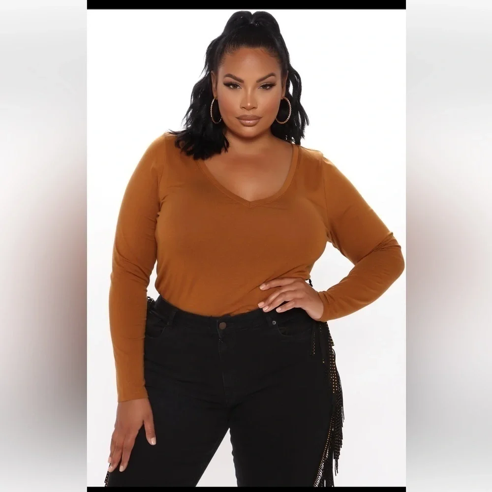 Final Price*FASHION Nova Brown Your Everyday Long Sleeve Tee. Size 2X - Picture 2 of 3